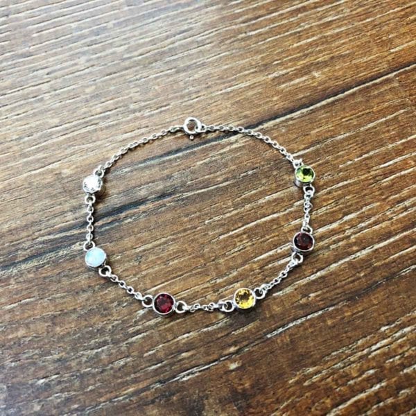 Birthstone bracelet for mum with citrine, opal, garnet, cubic zirconia and peridot