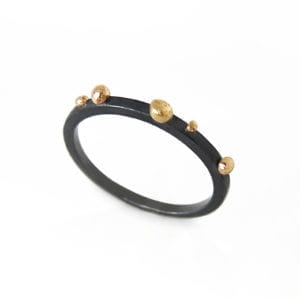 Oxidised silver ring with gold granules