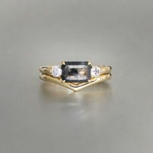 Salt and pepper diamond ring with wedding band