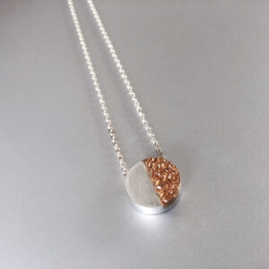 Sterling silver and rose gold textured disc necklace