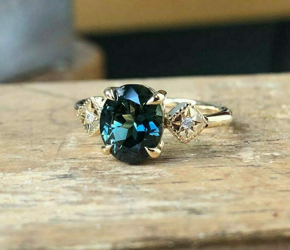 Australian sapphire lab created diamond star set ring