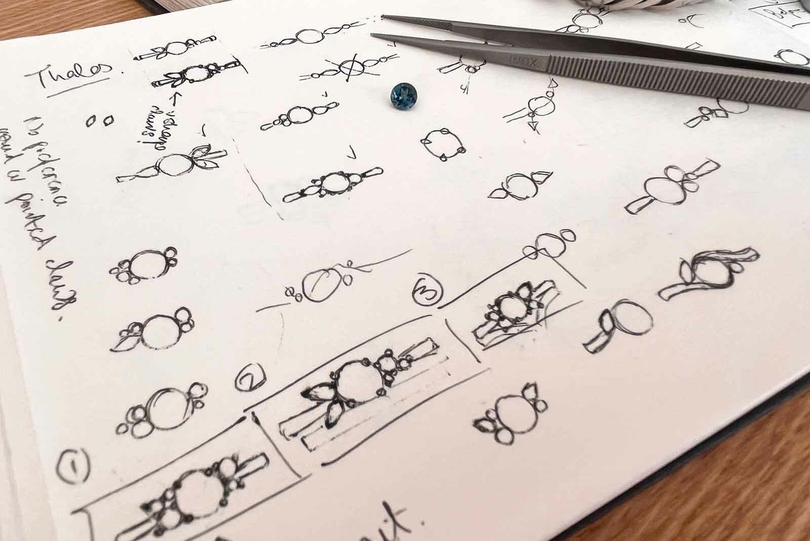 Designing a custom engagement ring - work in progress sketches