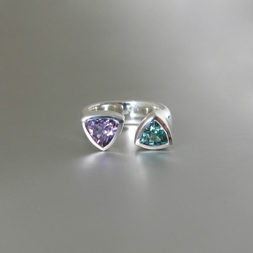 Sterling silver amethyst and tourmaline ring