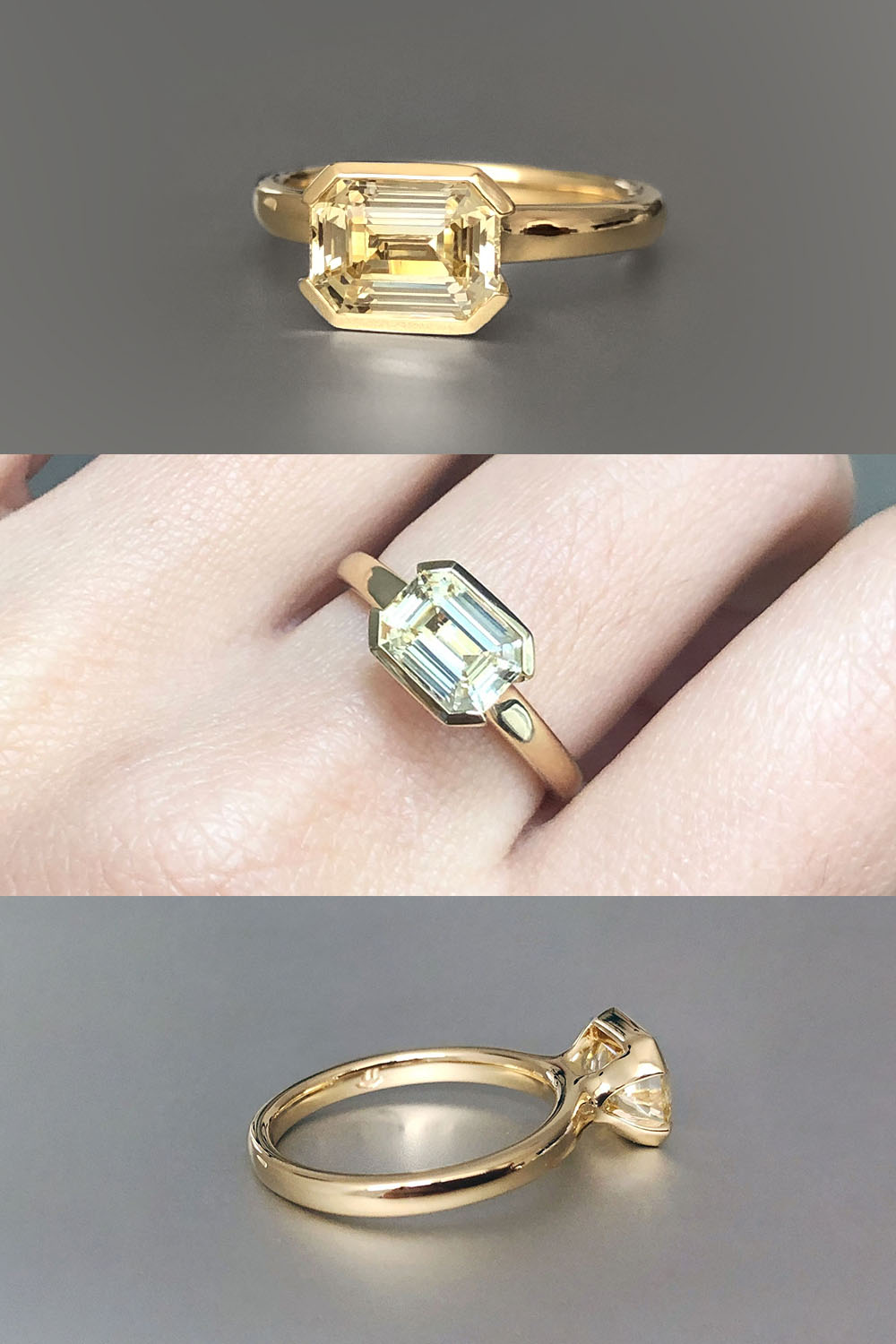 Emerald cut sapphire ring in yellow gold