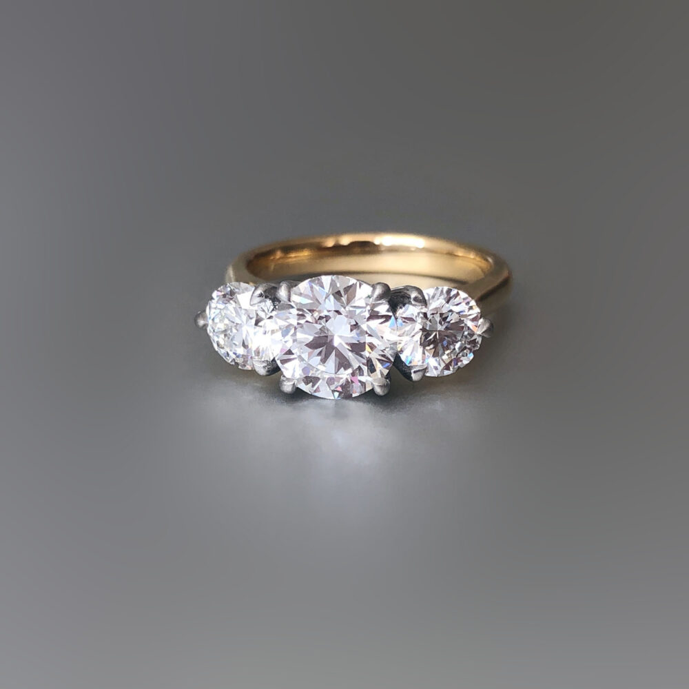 Lab created diamond ring in platinum and yellow gold