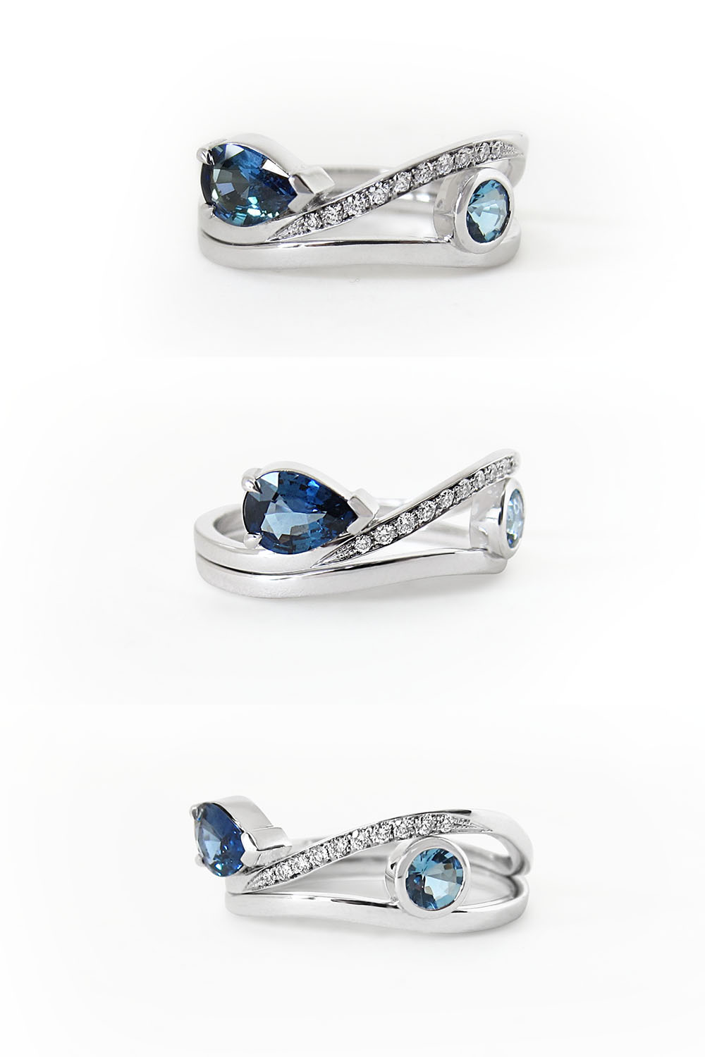 Australian sapphire, aquamarine and diamond wedding ring set