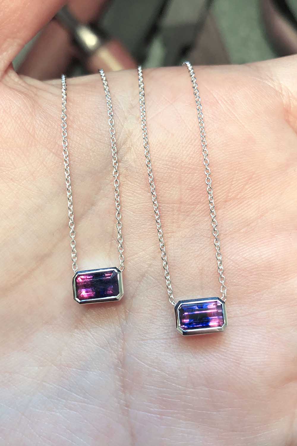 Matching sterling silver Tanzanian sapphire necklaces