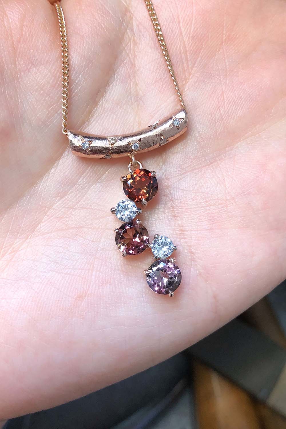 Bicolour tourmaline and diamond necklace in rose gold