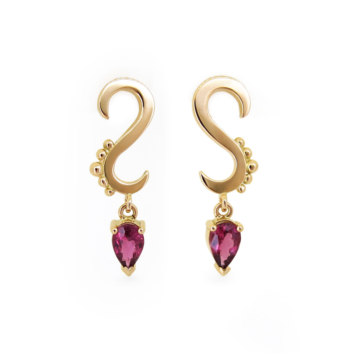 Recycled 22ct gold tourmaline earrings