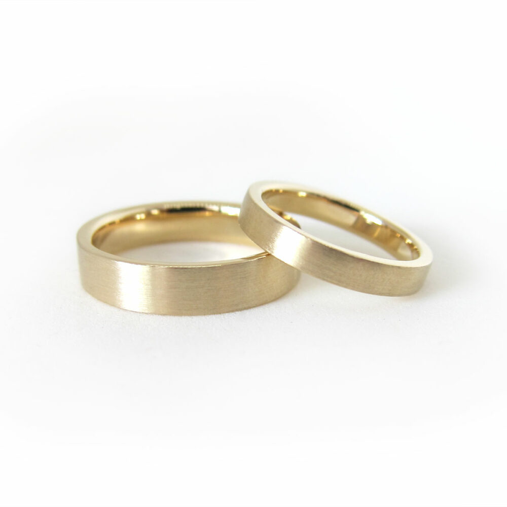 Yellow gold satin finish wedding rings