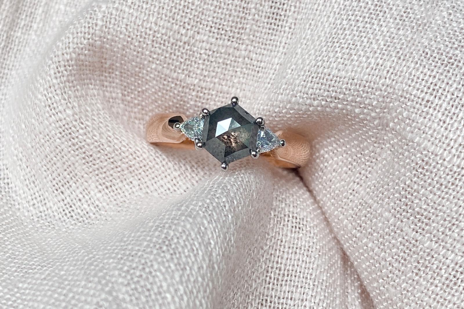 custom engagement ring salt and pepper diamond