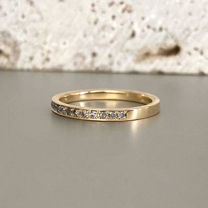 Salt and pepper diamond pave gold ring